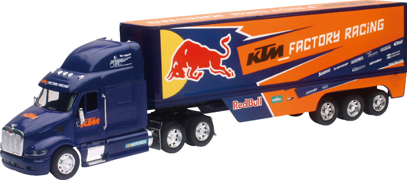 NEW RAY TOYS - 14393 - Peterbilt Red Bull Ktm Race Team Truck - 1:32 Scale - Blue/Orange image 2 of 3