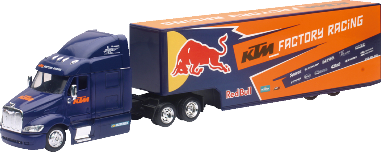 NEW RAY TOYS - 15973 - Peterbilt Red Bull Ktm Race Team Truck - 1:43 Scale - Blue/Orange image 2 of 3
