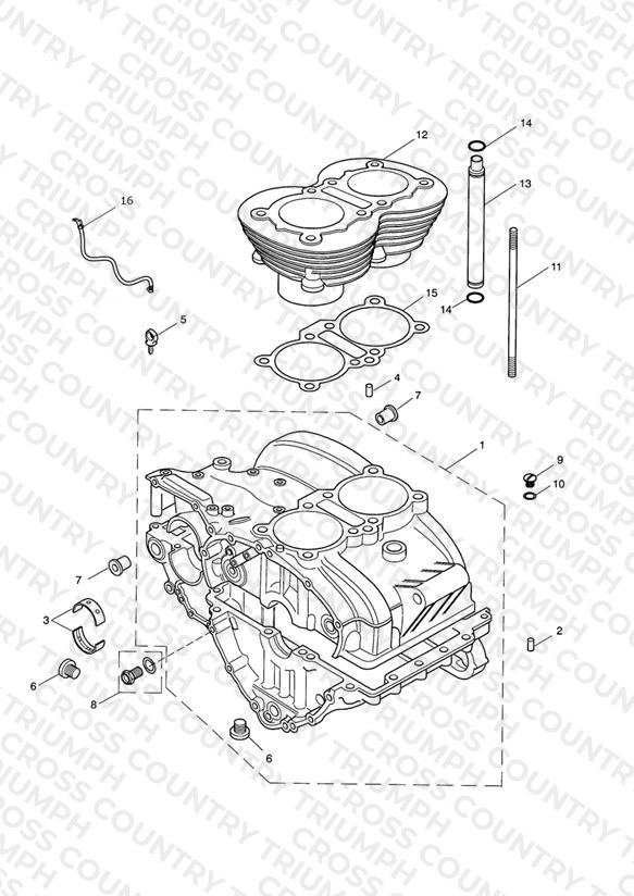 Crankcase & Fittings - Bonneville up to Eng No 221608 (Black Engines Only)