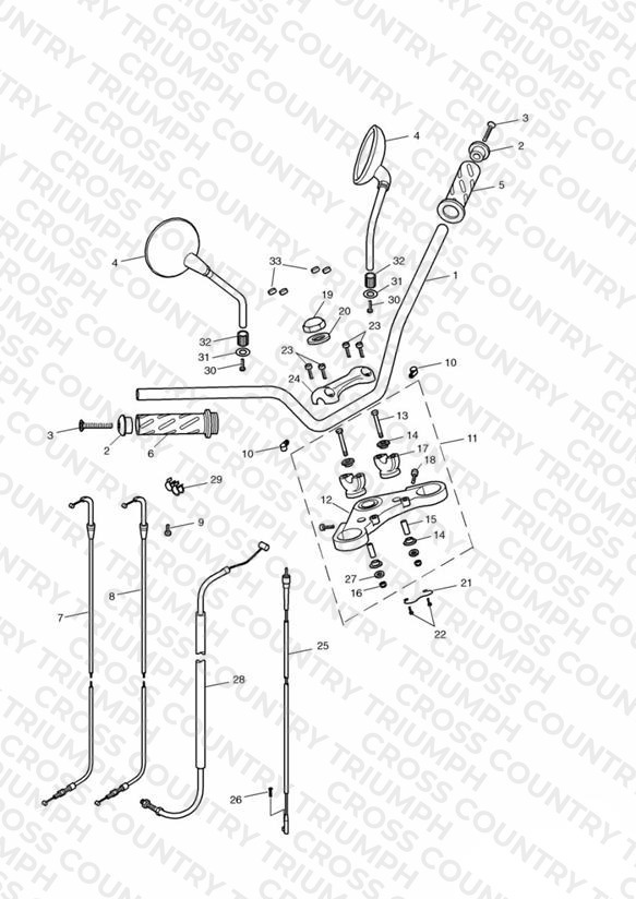 Handlebars, Top Yoke, Cables & Mirrors
