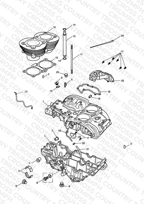 C/Case & Ftgs - Bonny T100 Eng No 221609 > (Expt Eng No's 229407 > 230164)