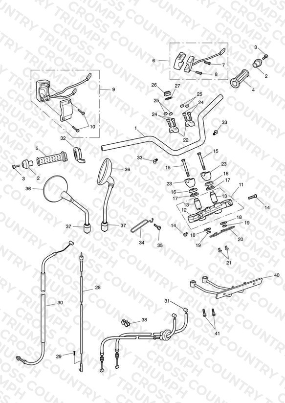 Handlebars, Top Yoke, Cables & Mirrors