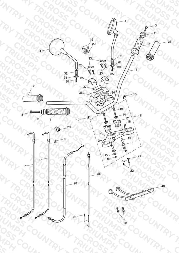 Handlebars, Top Yoke, Cables & Mirrors