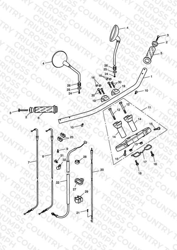 Handlebars, Top Yoke, Cables & Mirrors