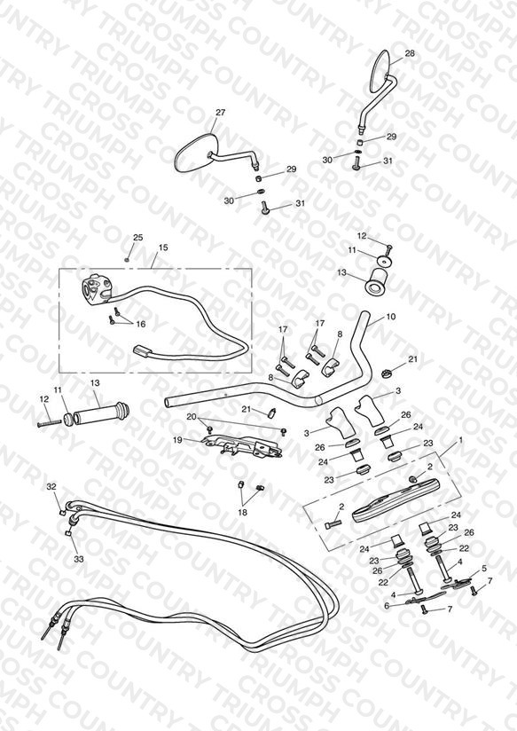 Handlebars, Top Yoke, Cables & Mirrors
