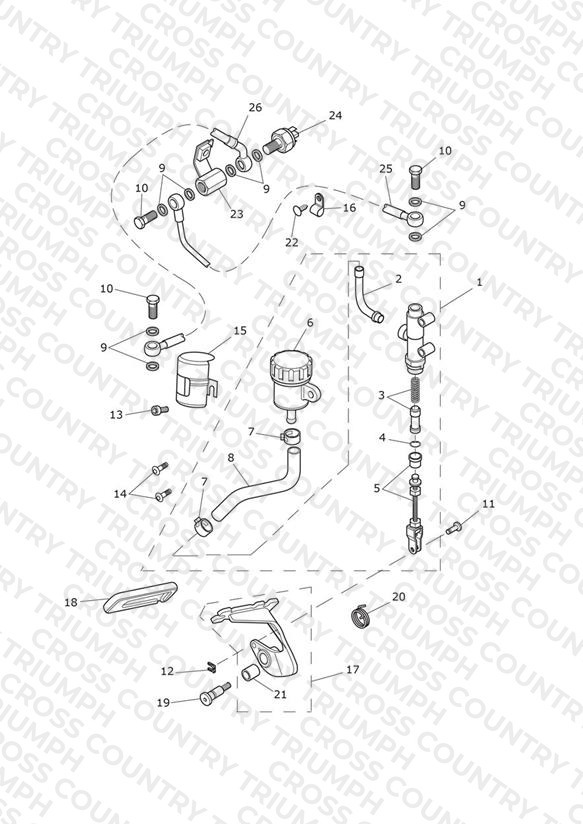 Rear Brake Master Cylinder, Reservoir & Pedal 611135 > (Incl 611105)