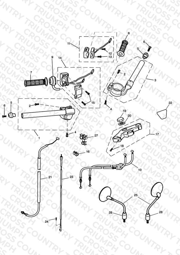 Handlebars, Top Yoke, Cables & Mirrors