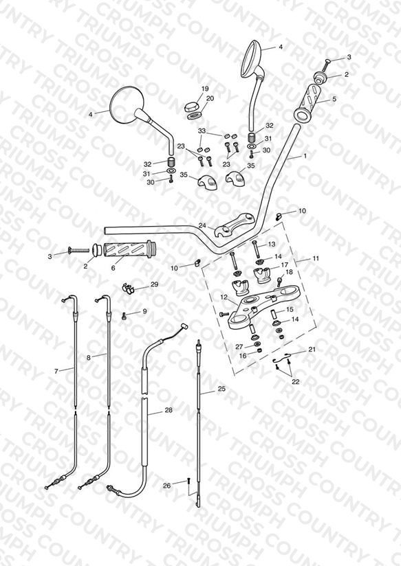 Handlebars, Top Yoke, Cables & Mirrors