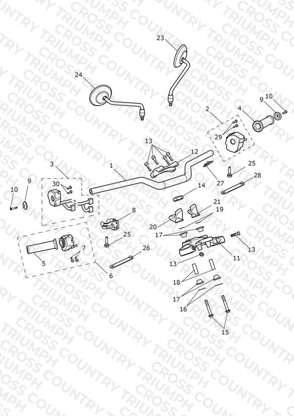 Handlebars, Top Yoke & Mirrors > 914972 - All Expt BR & IN, > 917474 - BR & IN Only