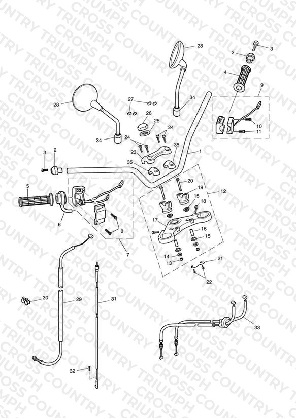 Handlebars, Top Yoke, Cables & Mirrors
