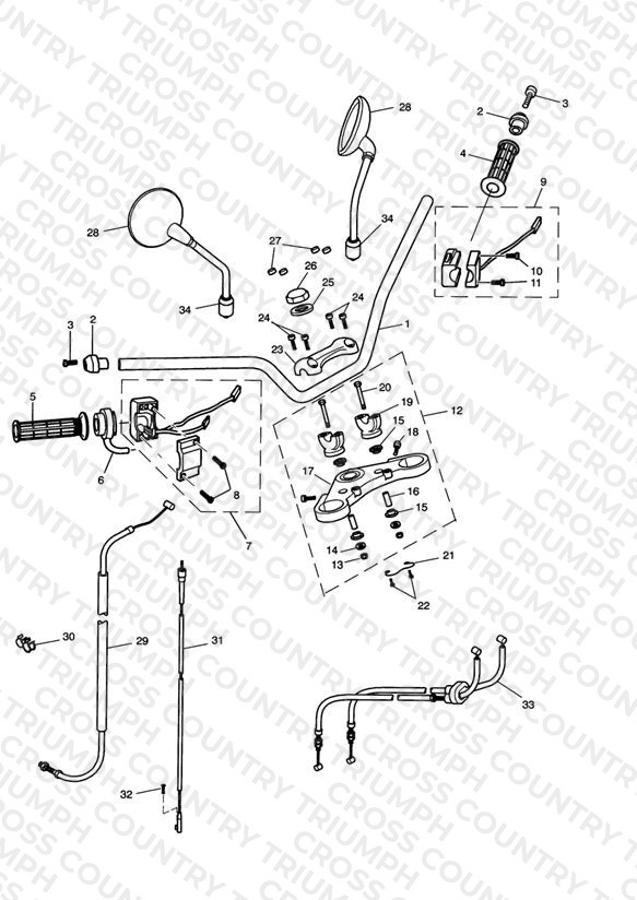 Handlebars, Top Yoke, Cables & Mirrors